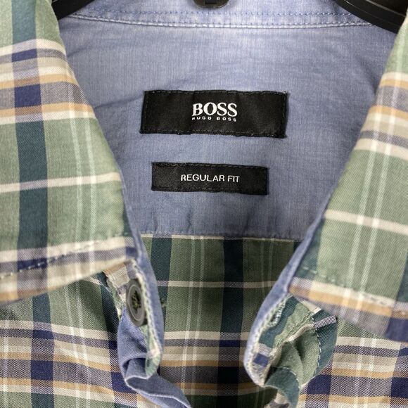 Hugo Boss Dress Shirt Regular Fit Plaid Button Up Mens Sz XL Work Casual - Picture 5 of 10